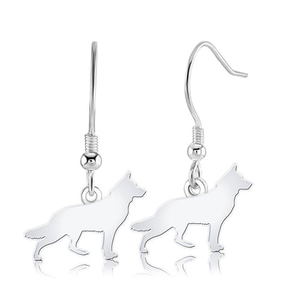 White Swiss Shepherd Dog Silhouette Silver Earrings - MYLEE London