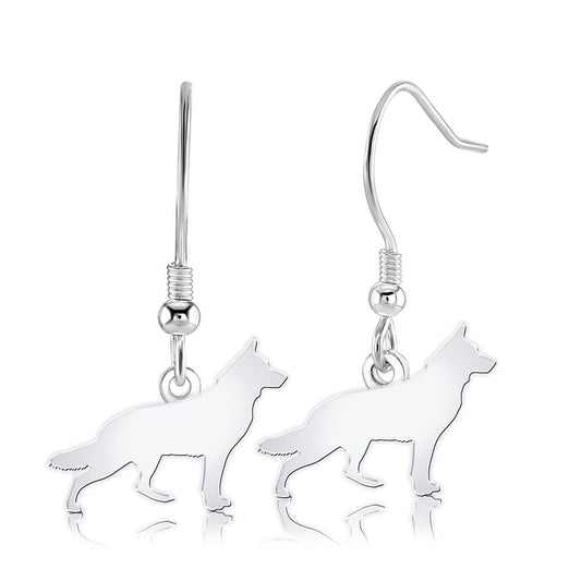 White Swiss Shepherd Dog Silhouette Silver Earrings - MYLEE London
