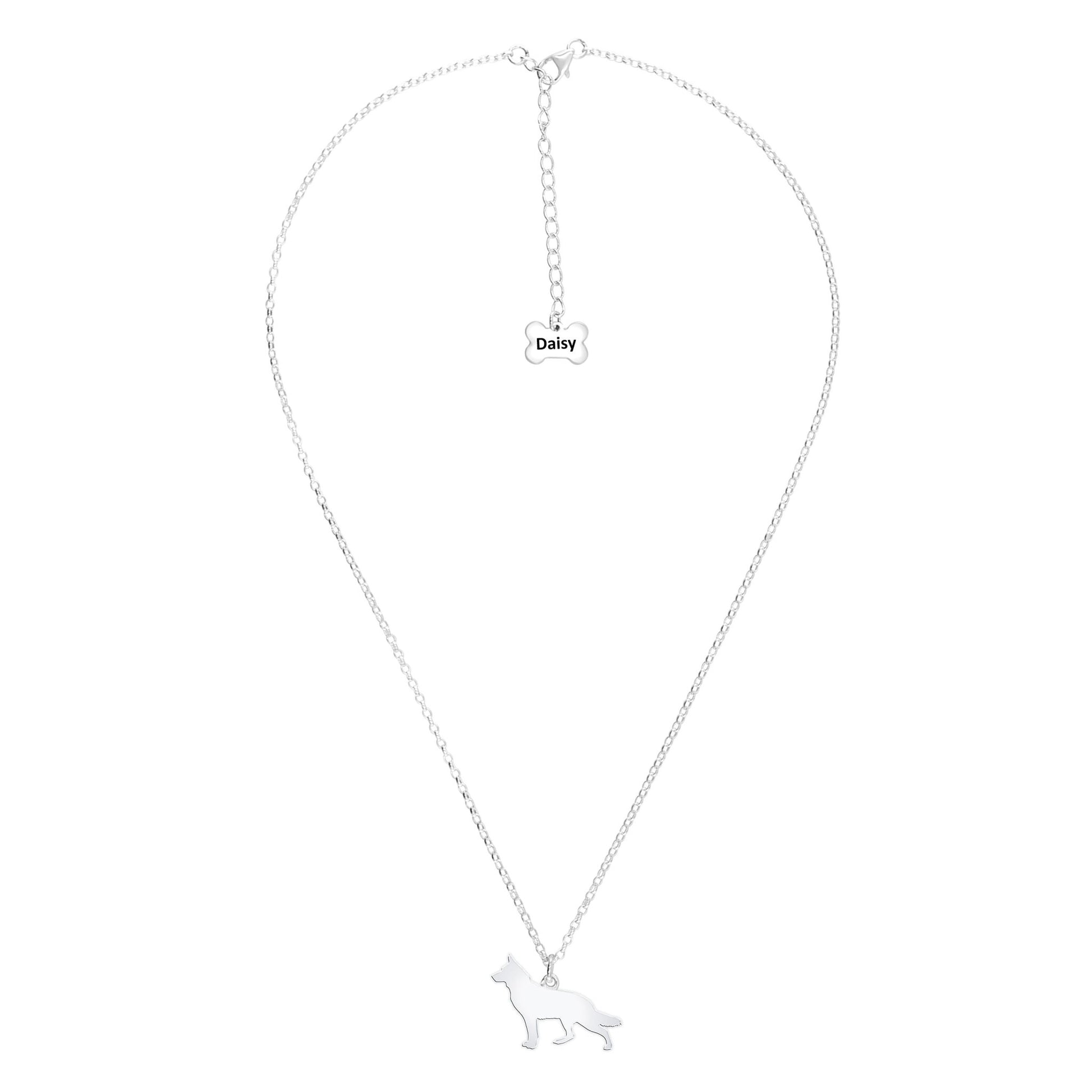 White Swiss Shepherd Dog Silhouette Silver Necklace - Personalised - MYLEE London