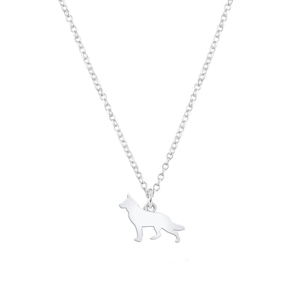White Swiss Shepherd Dog Silhouette Silver Necklace - Personalised - MYLEE London