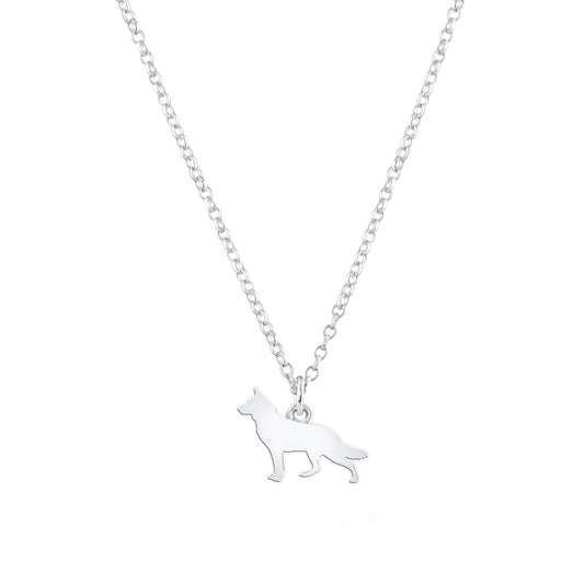 White Swiss Shepherd Dog Silhouette Silver Necklace - Personalised - MYLEE London