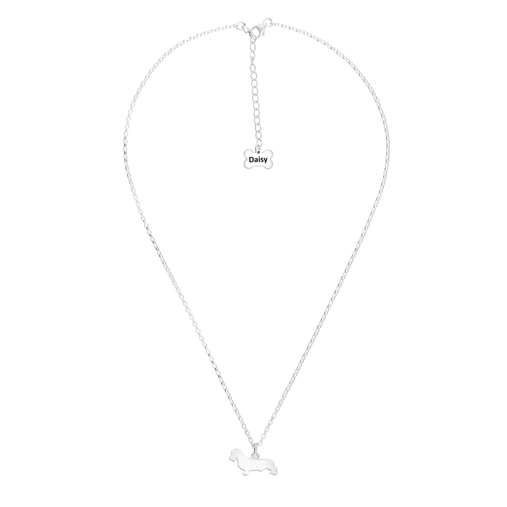 Wirehaired Dachshund Silhouette Silver Necklace - Personalised - MYLEE London