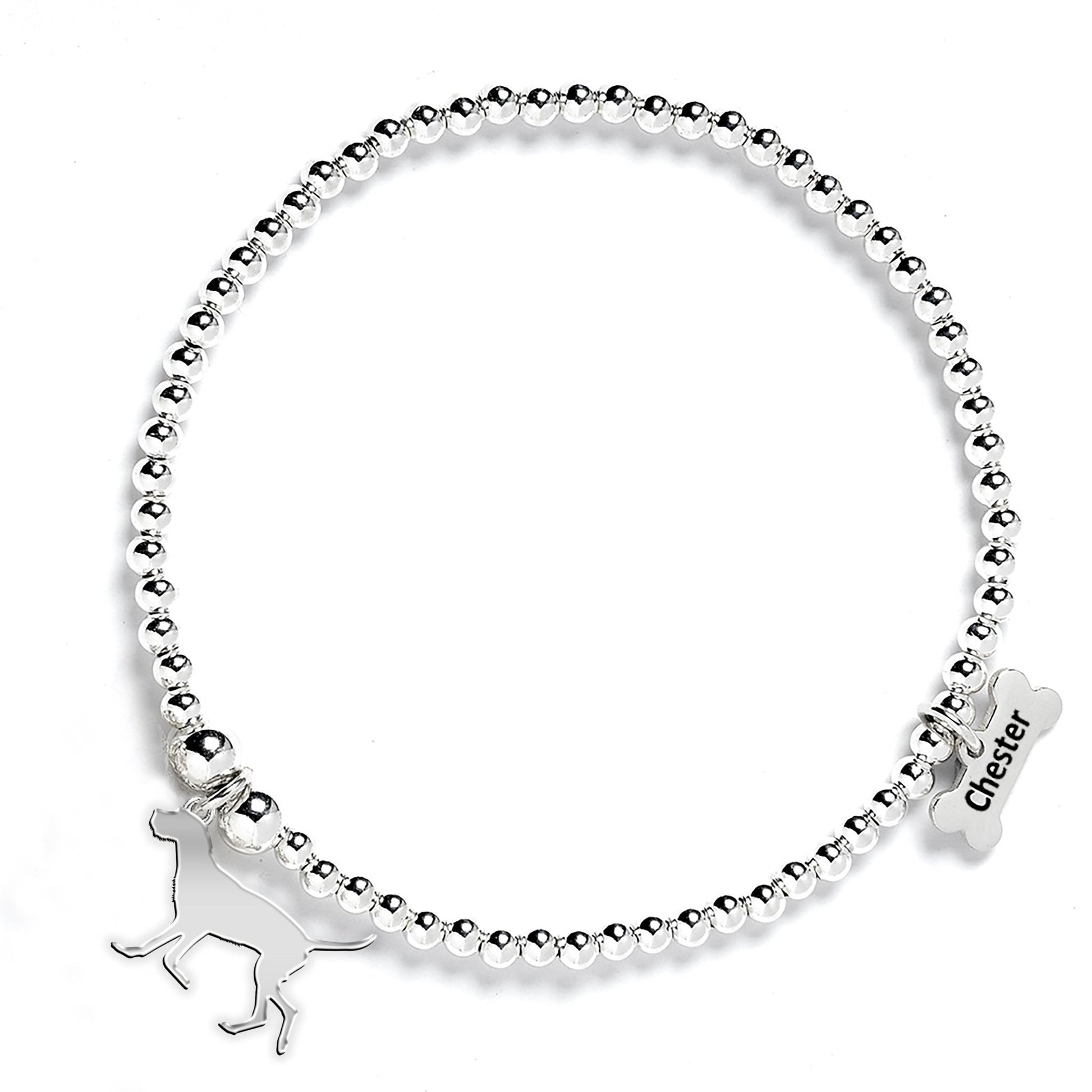 Wirehaired Vizsla Silhouette Silver Ball Bead Bracelet - Personalised - MYLEE London