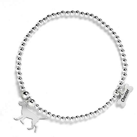 Wirehaired Vizsla Silhouette Silver Ball Bead Bracelet - Personalised - MYLEE London